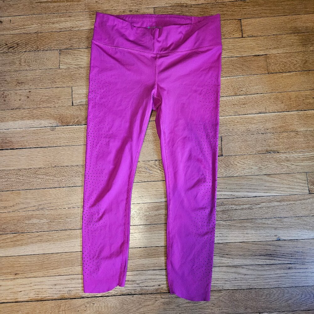 Athleta Bright Pink Laser Cut 7/8 leggings Size S
